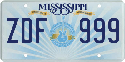 MS license plate ZDF999