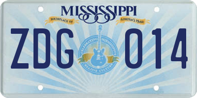 MS license plate ZDG014