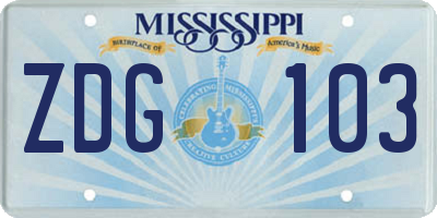 MS license plate ZDG103