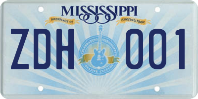 MS license plate ZDH001