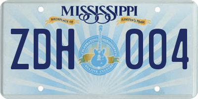 MS license plate ZDH004