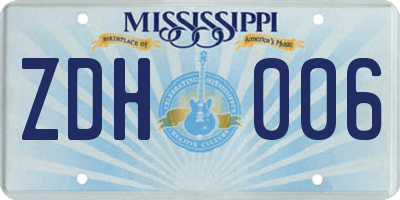 MS license plate ZDH006