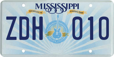 MS license plate ZDH010