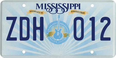 MS license plate ZDH012