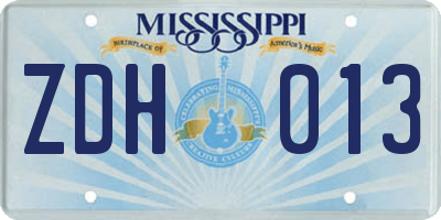 MS license plate ZDH013