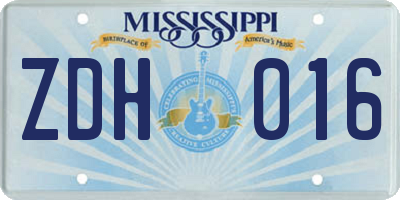 MS license plate ZDH016
