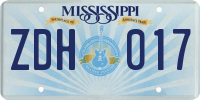 MS license plate ZDH017
