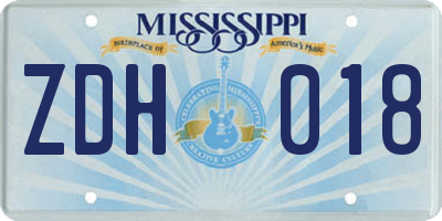 MS license plate ZDH018