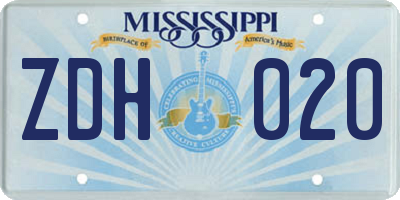 MS license plate ZDH020