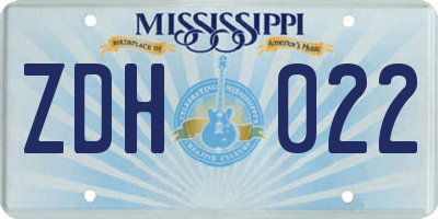MS license plate ZDH022
