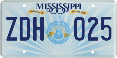 MS license plate ZDH025