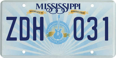 MS license plate ZDH031
