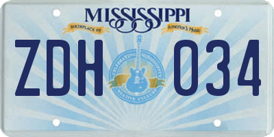 MS license plate ZDH034