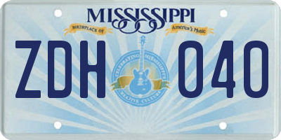 MS license plate ZDH040