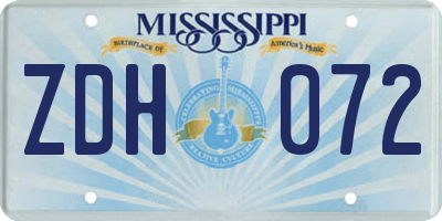 MS license plate ZDH072