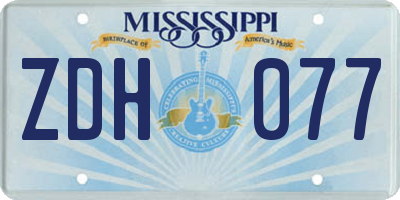 MS license plate ZDH077