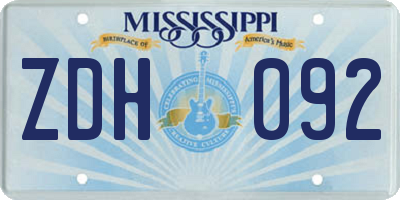 MS license plate ZDH092