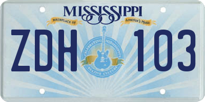 MS license plate ZDH103