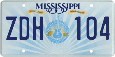 MS license plate ZDH104
