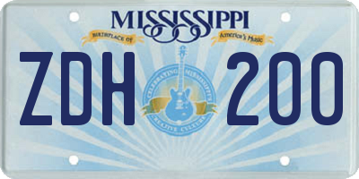 MS license plate ZDH200