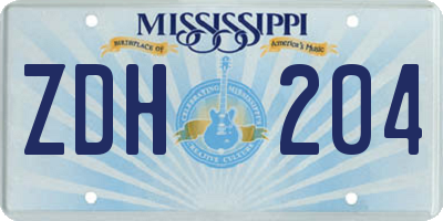 MS license plate ZDH204