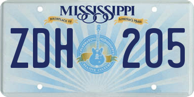 MS license plate ZDH205