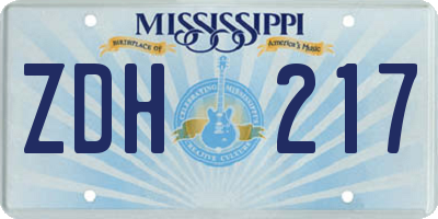 MS license plate ZDH217