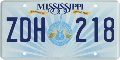 MS license plate ZDH218