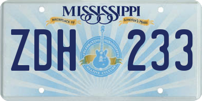 MS license plate ZDH233