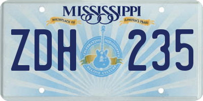 MS license plate ZDH235