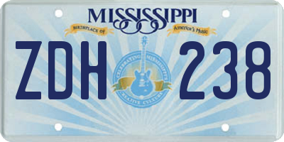 MS license plate ZDH238