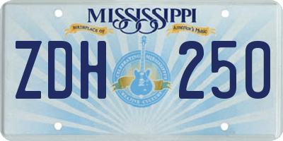 MS license plate ZDH250