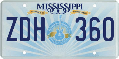 MS license plate ZDH360