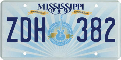 MS license plate ZDH382