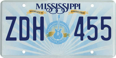 MS license plate ZDH455