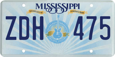 MS license plate ZDH475
