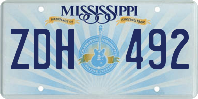 MS license plate ZDH492