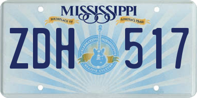 MS license plate ZDH517