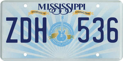 MS license plate ZDH536