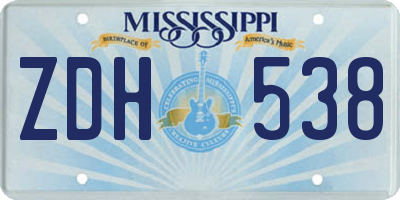 MS license plate ZDH538