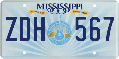 MS license plate ZDH567