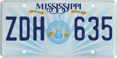 MS license plate ZDH635