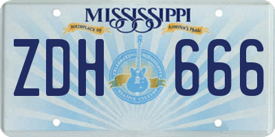 MS license plate ZDH666
