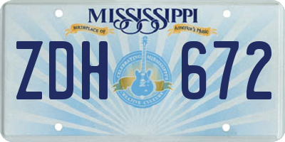 MS license plate ZDH672