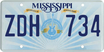 MS license plate ZDH734