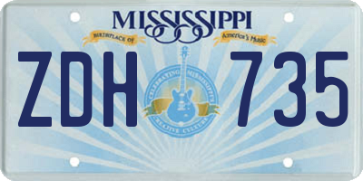 MS license plate ZDH735