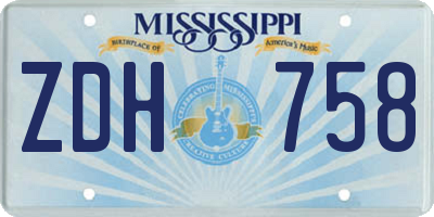 MS license plate ZDH758