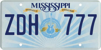 MS license plate ZDH777