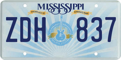 MS license plate ZDH837