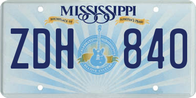 MS license plate ZDH840